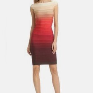 Herve Leger Strapless Ombre Dress in Red and Burgundy